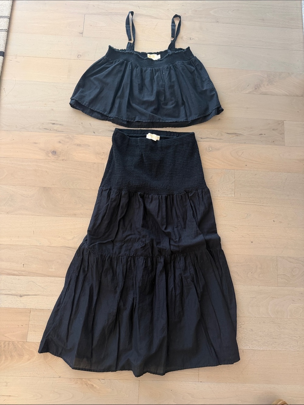 Nation LTD Black Babydoll Tank and Tiered Maxi Skirt with Smocked Waistband